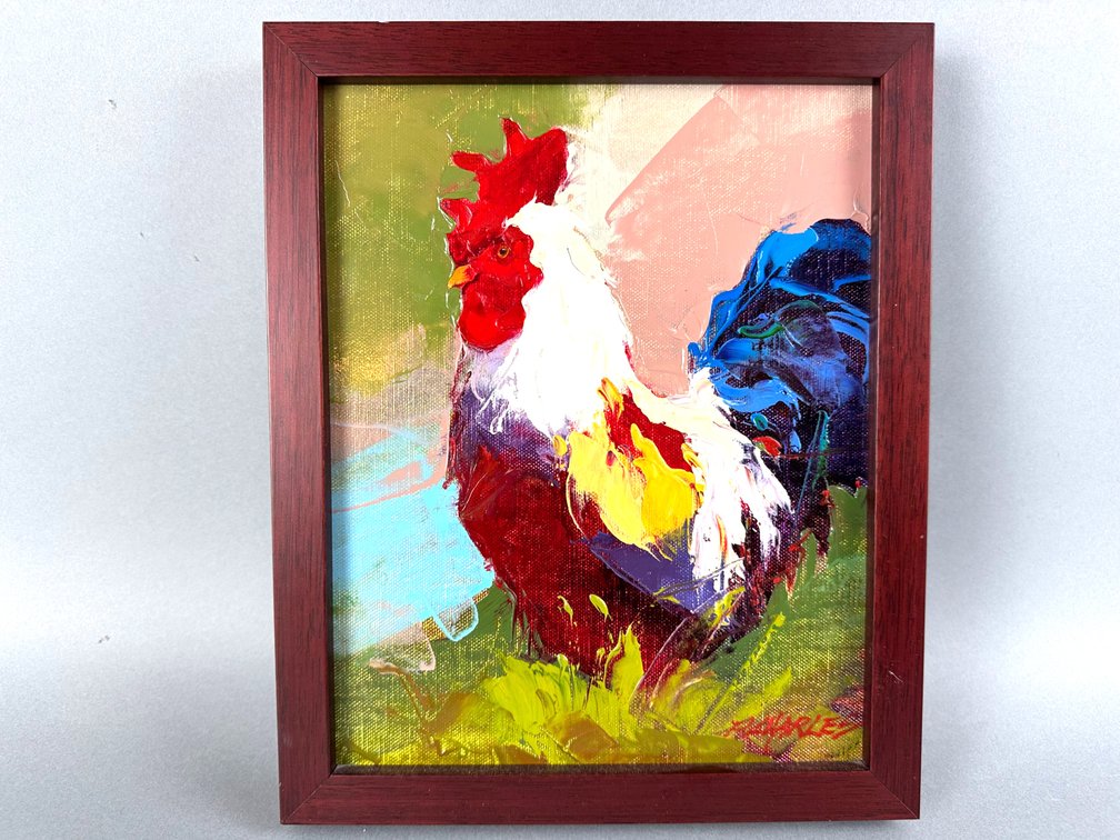 Framed P. Charles Rooster painting K