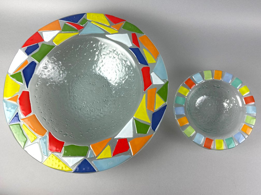Pair of fused art glass serving bowls K