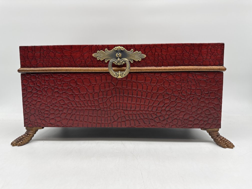 Decorative box with faux red crocodile skin
