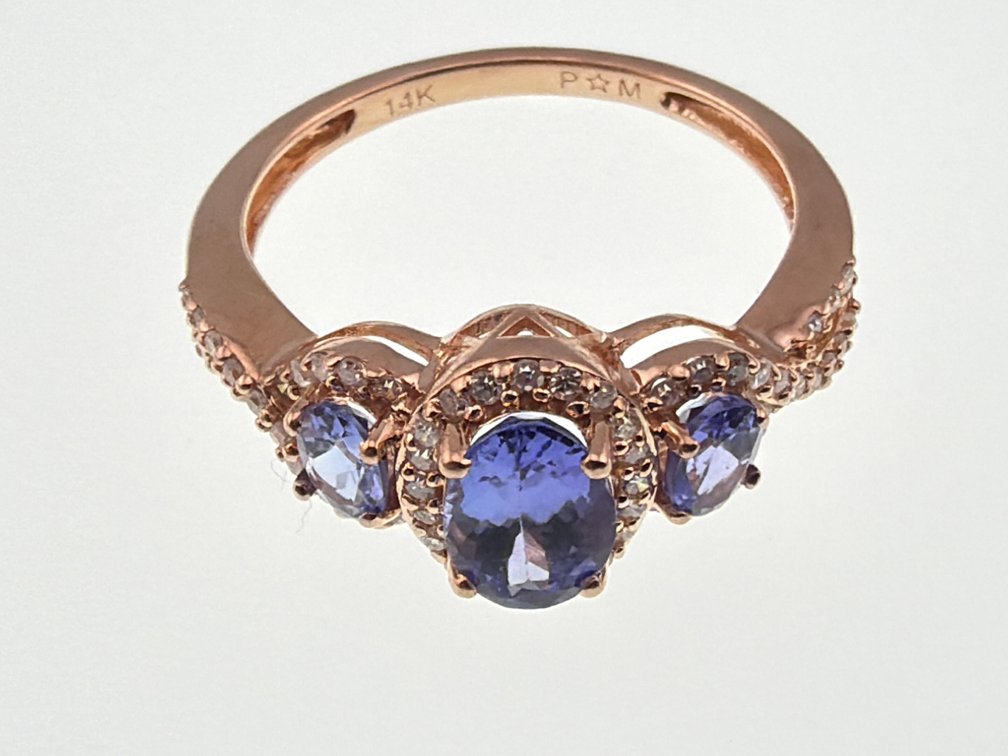 14kt rose gold tanzanite, diamond ring