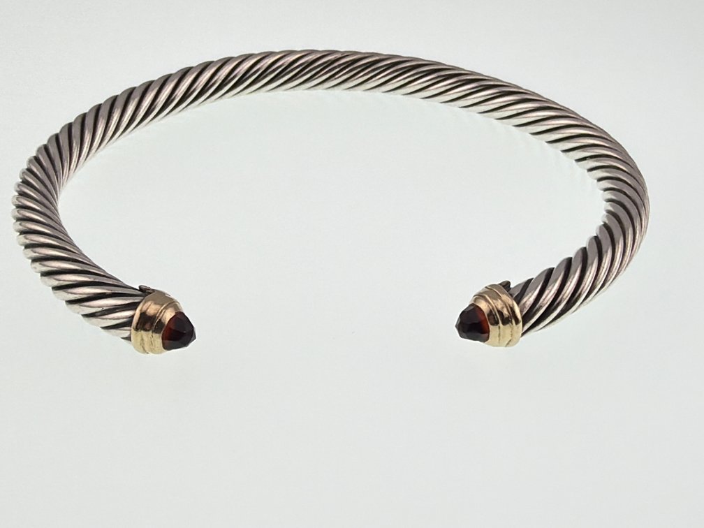 David Yurman sterling, 14kt and garnet bracelet
