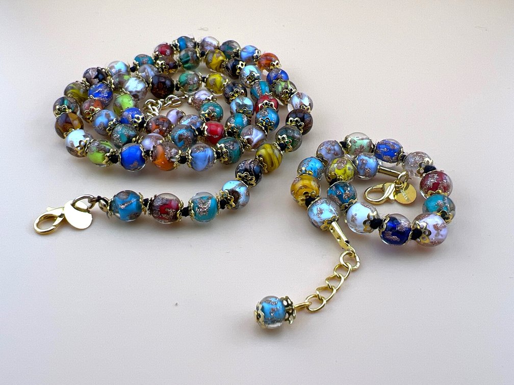 Cornaro Murano glass bead necklace, bracelet; BX
