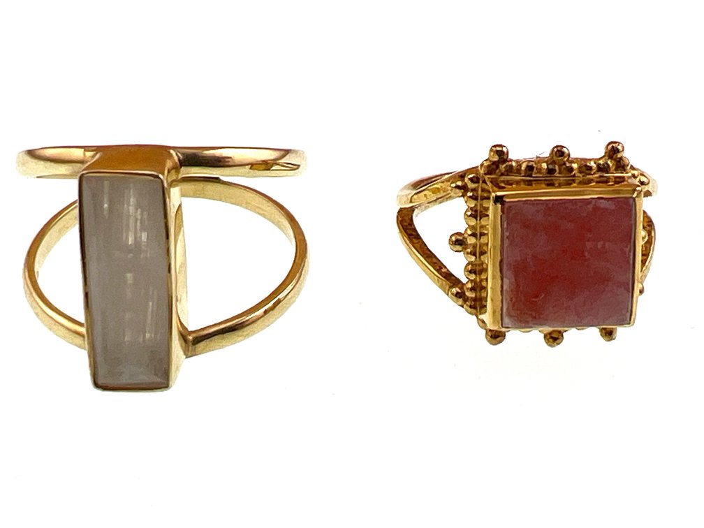 Sterling vermeil rings with quartz; BX