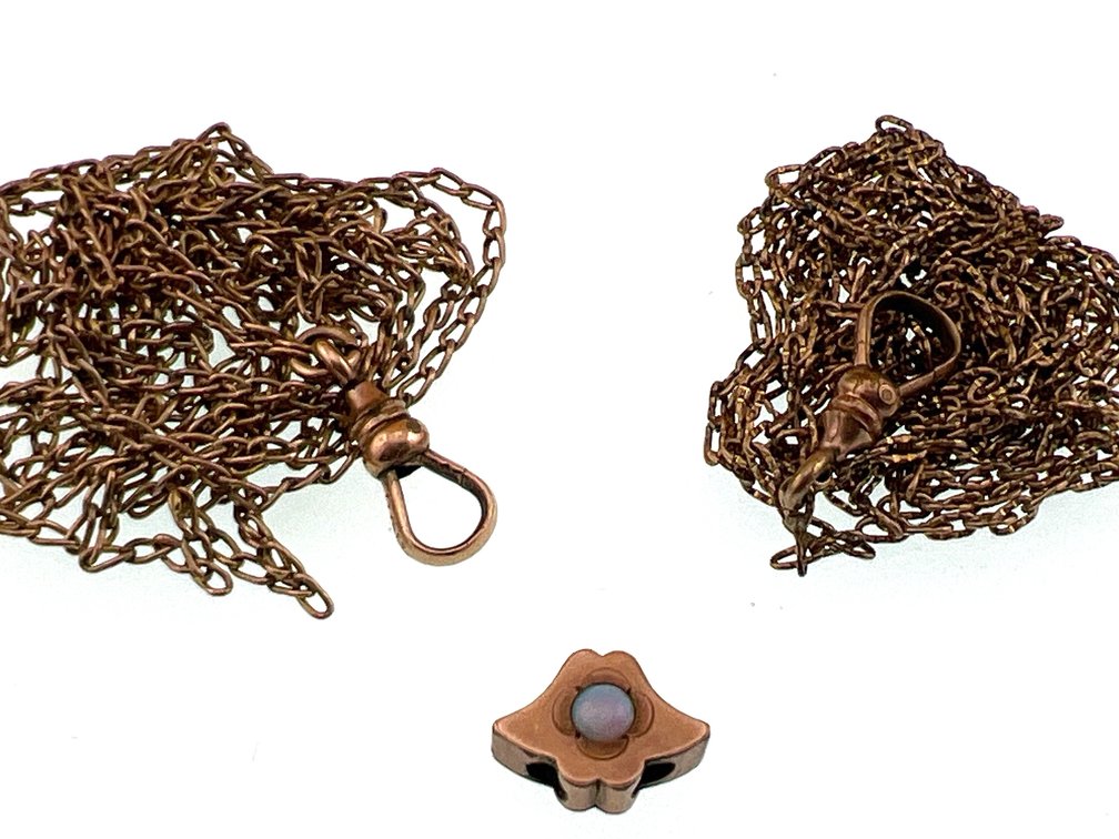Victorian watch chains, opal slide; BX