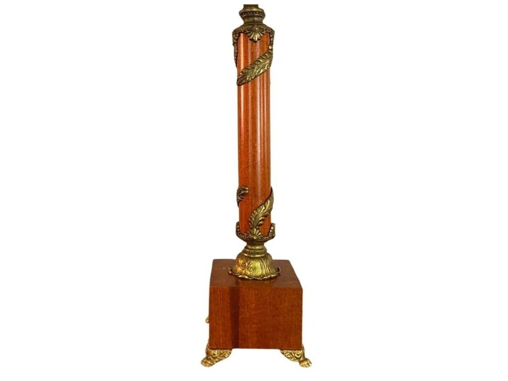 Burl finish with brass accents column lamp; DEN
