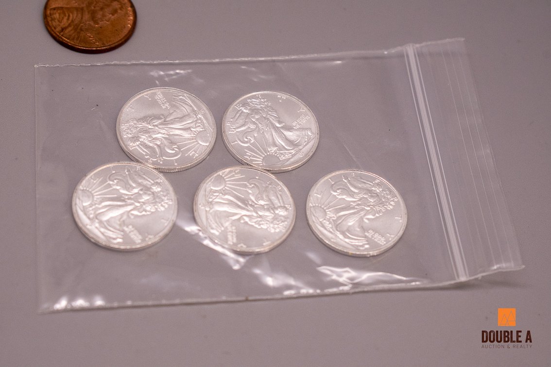 Five Walking Liberty 1/10 Oz .999 Silver Rounds – 1/2 Troy Oz Total