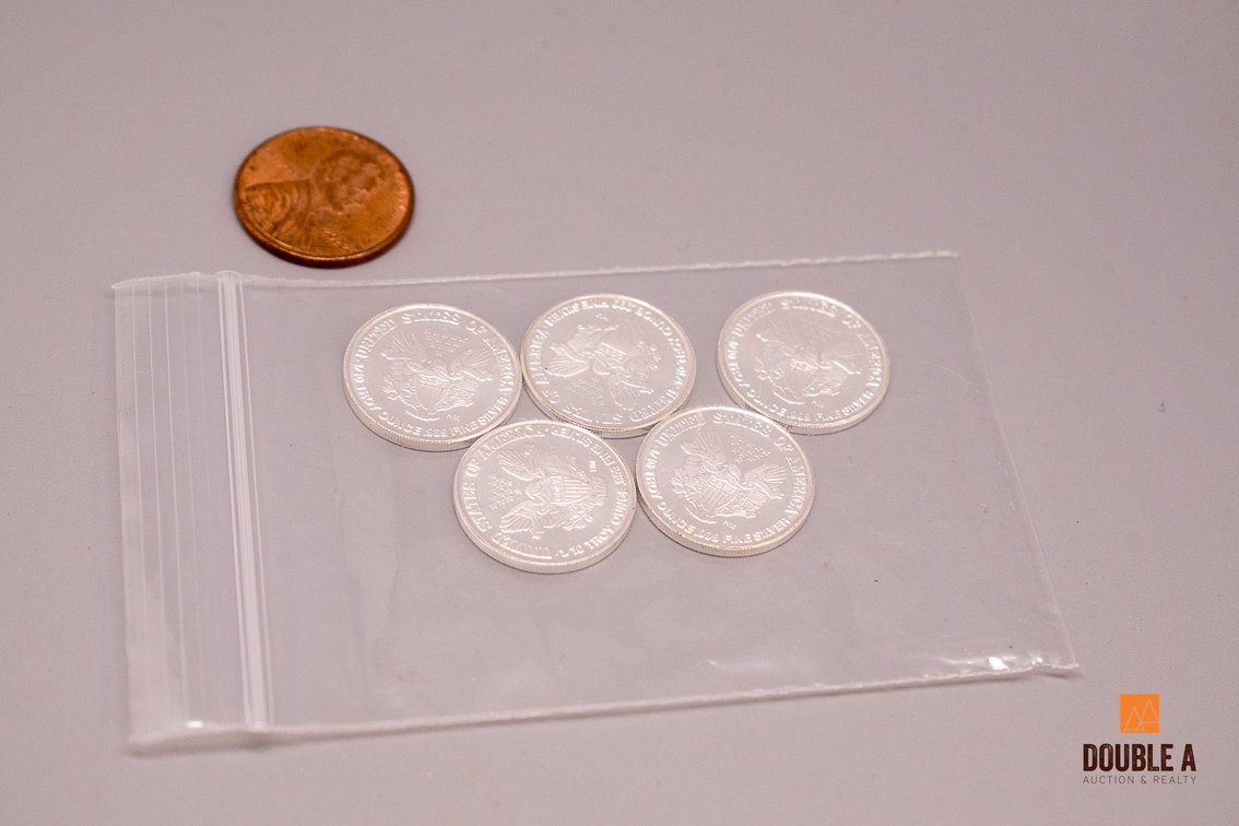 Five Walking Liberty 1/10 Oz .999 Silver Rounds – 1/2 Troy Oz Total