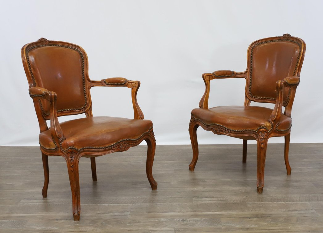 French Style Maple Carved Armchairs
