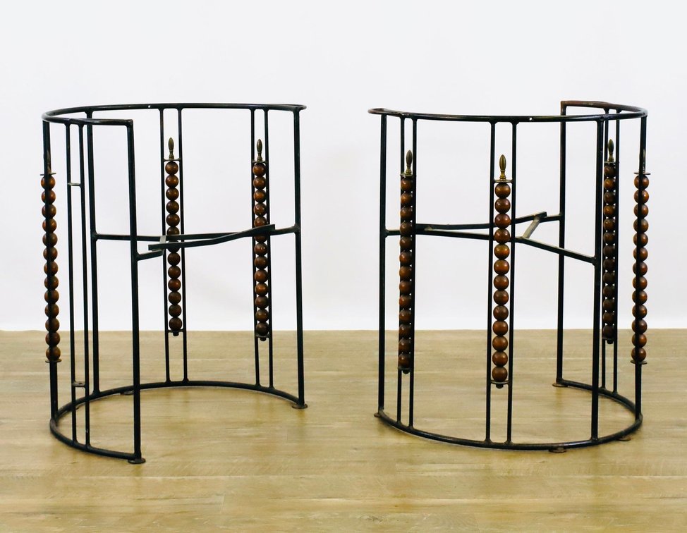 Industrial Wrought Iron Barrel Back Abacus Chairs