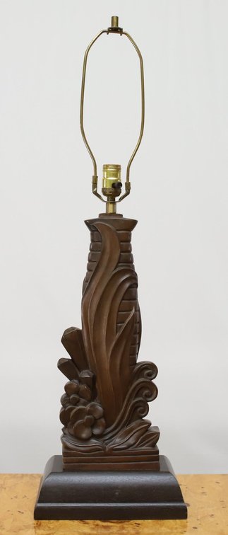 Carved Walnut Foliate and Scroll Table Lamp