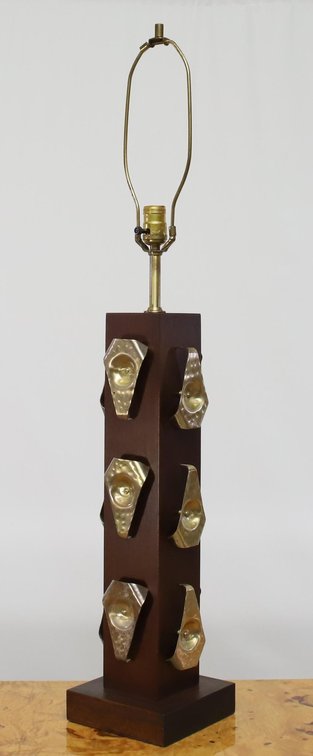 Mahogany and Punched Brass Table Lamp