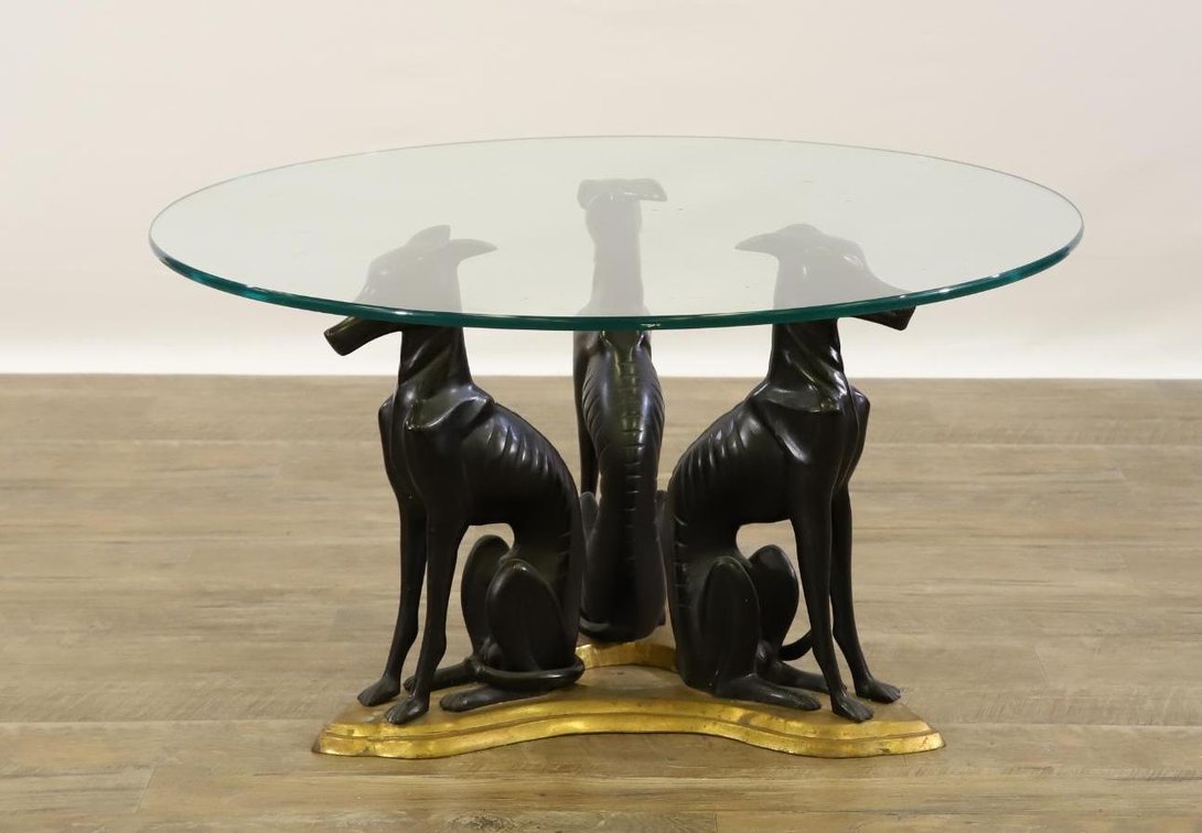 Maitland-Smith Bronze and Glass Whippets Coffee Table