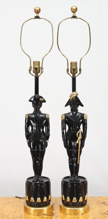 Gilt and Black Lacquered Figural Lamps