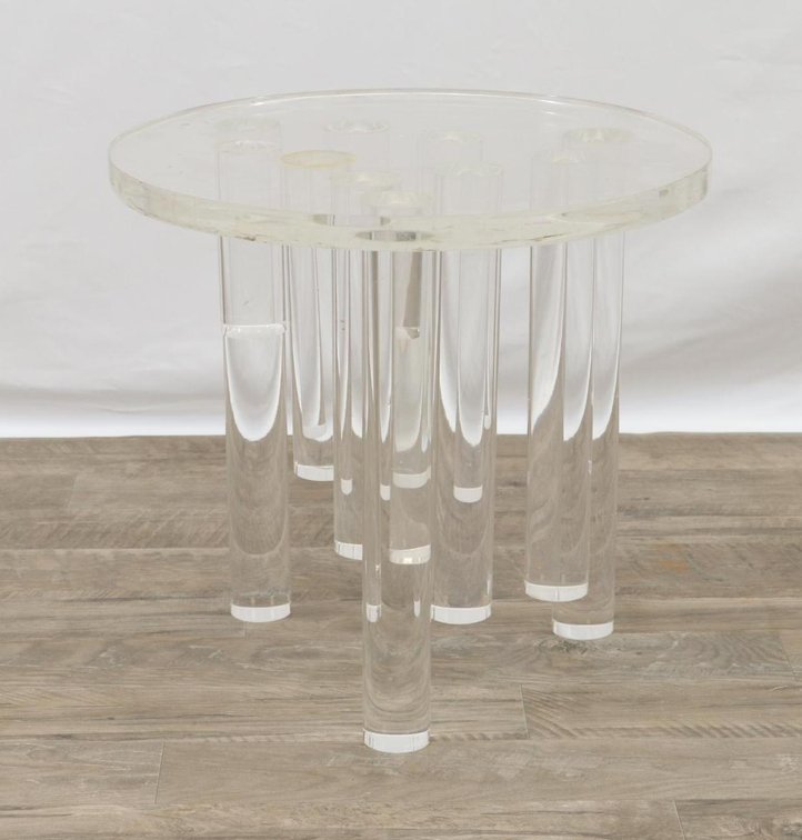 Round Lucite and Glass Table