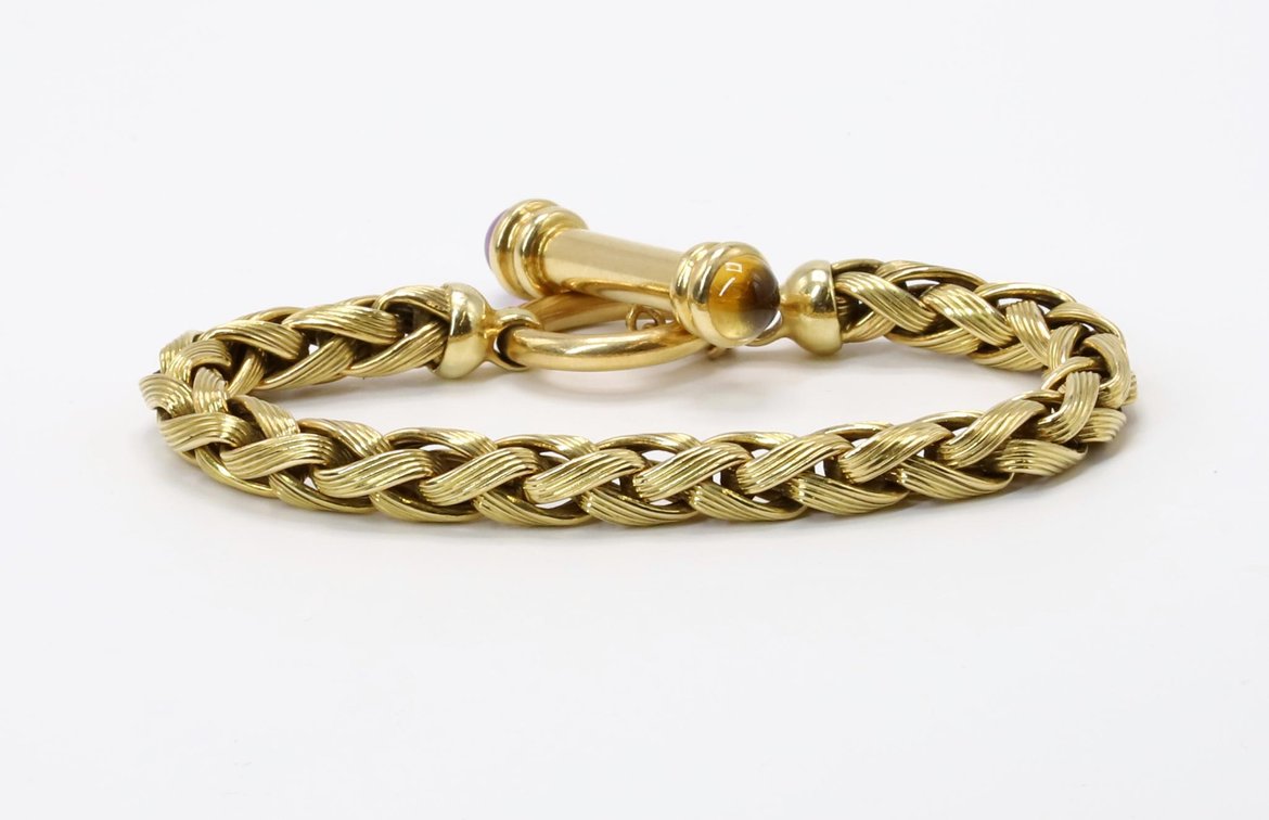 14KY Gold Citrine and Amethyst Italian Bracelet