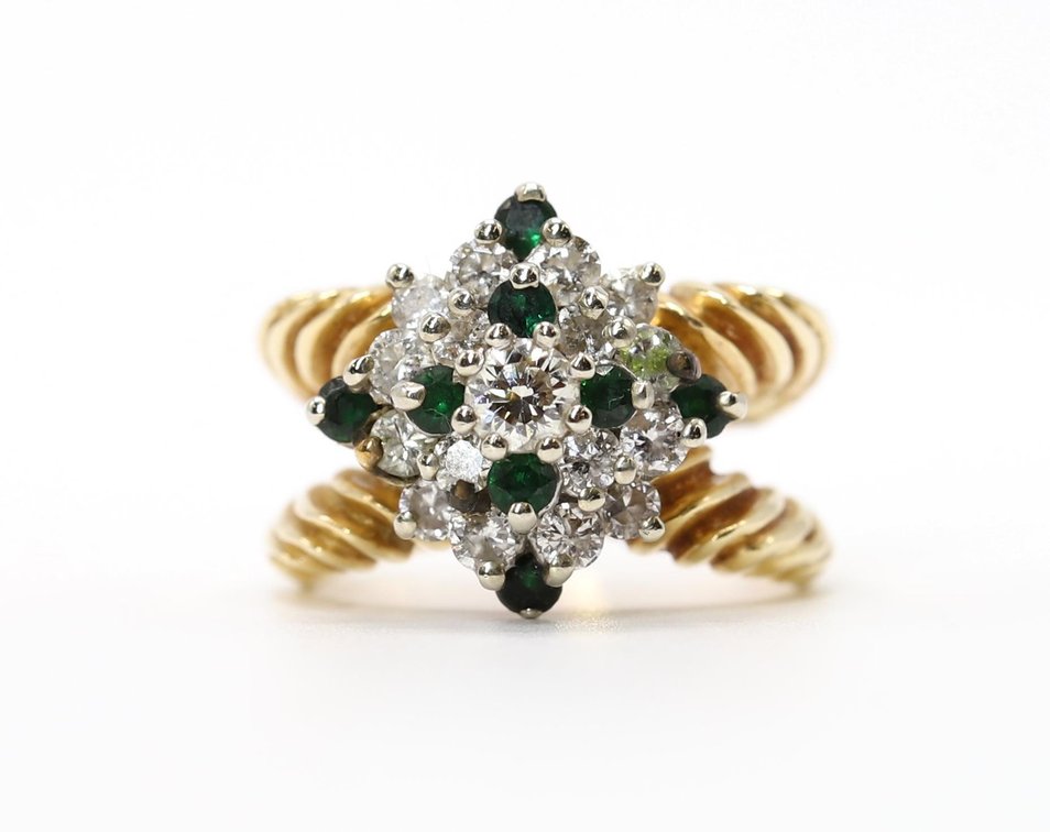 14KY Gold Diamond and Green Gemstone Ring