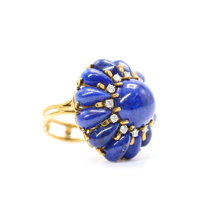 18KY Gold Lapis and Diamond Ring