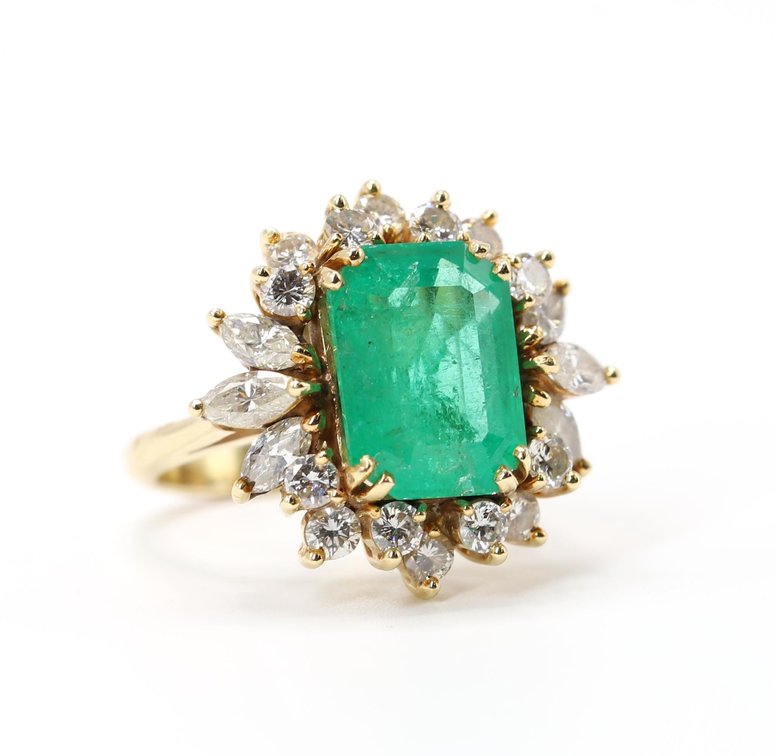 14KY Gold Emerald and Diamond Ring