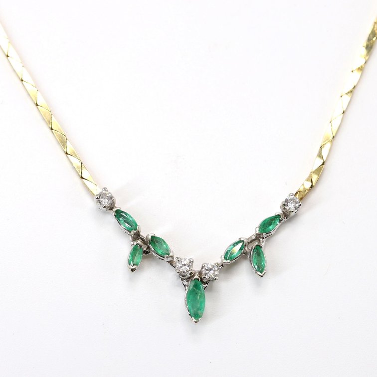 14K Gold Emerald and Diamond Necklace