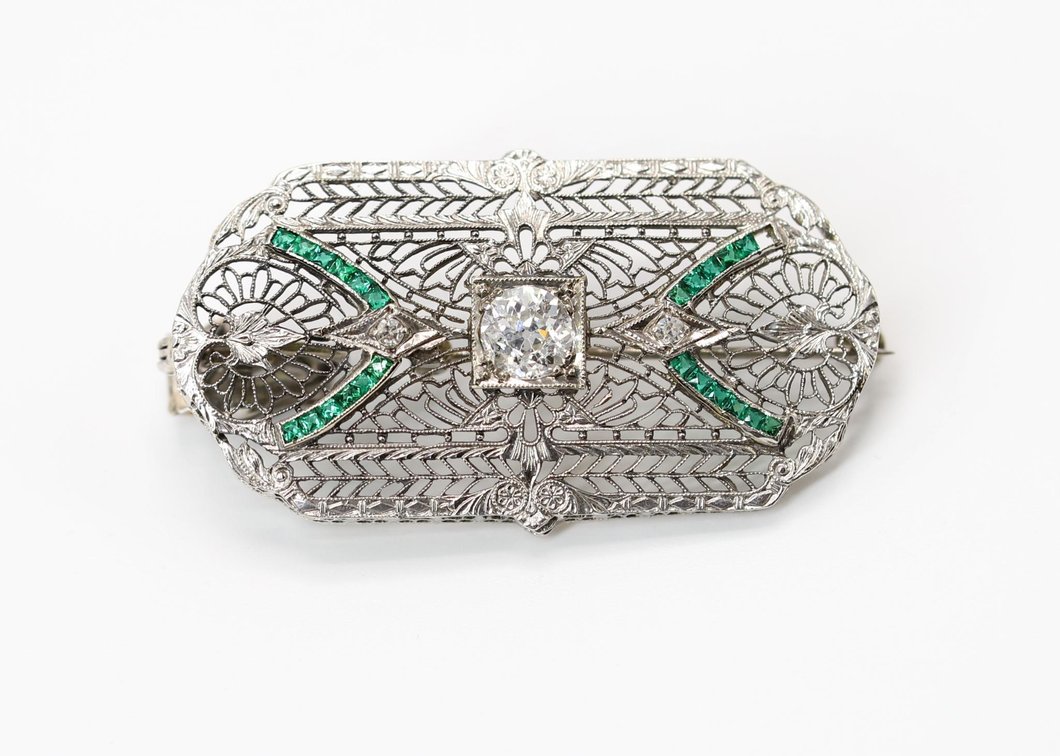 14KW Gold Diamond Filigree Brooch Pin Pendant