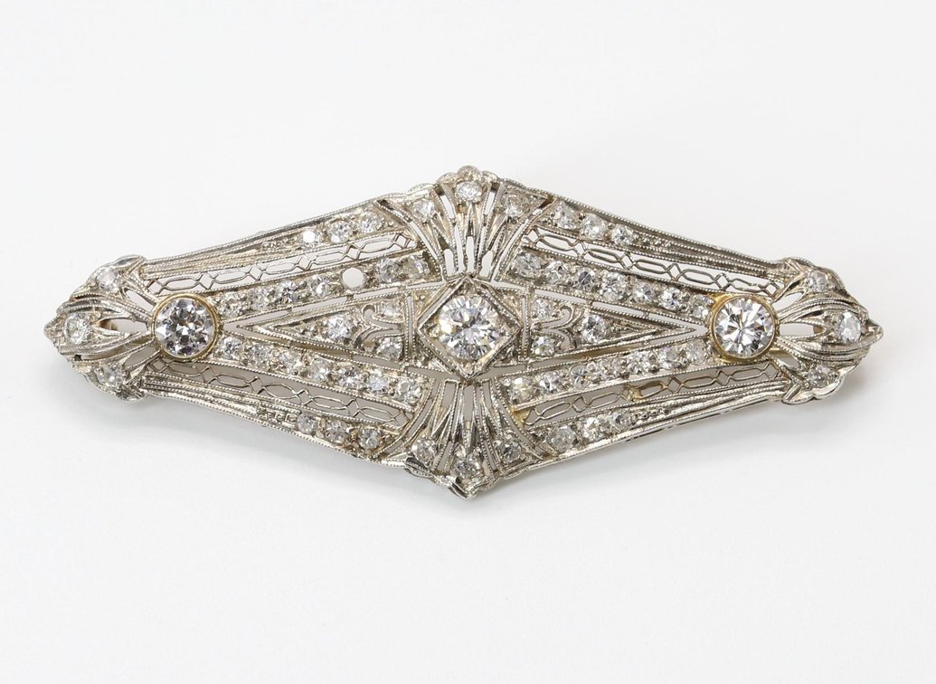 Platinum Diamond Filigree Brooch Pin