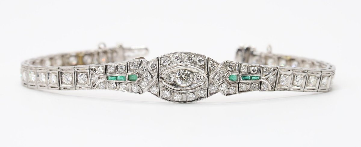 Platinum Diamond and Emerald Bracelet