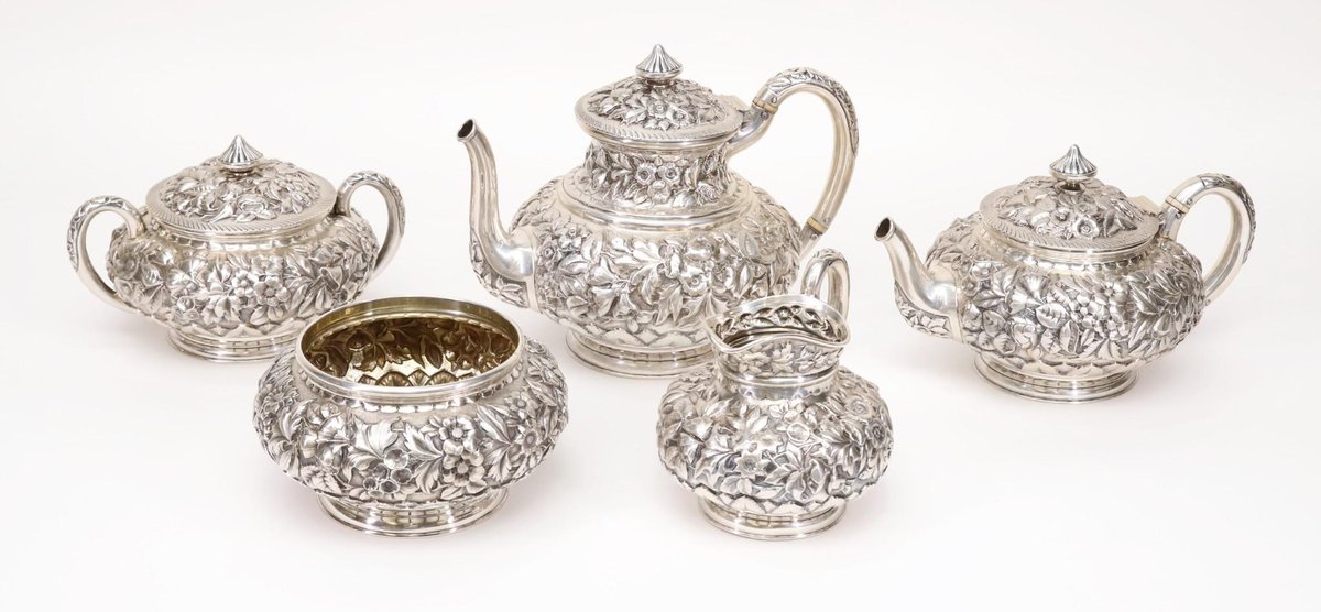19th c. Philadelphia Sterling Silver Repousse Tea Service