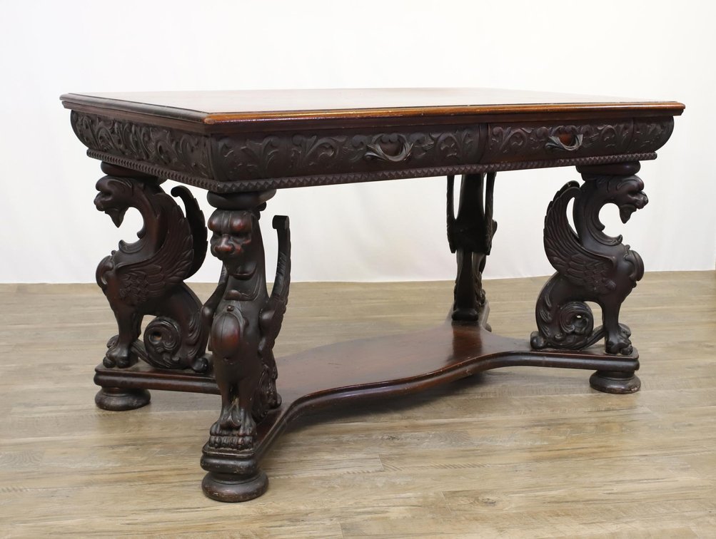 19th c. R.J. Horner Carved Griffin Library Table