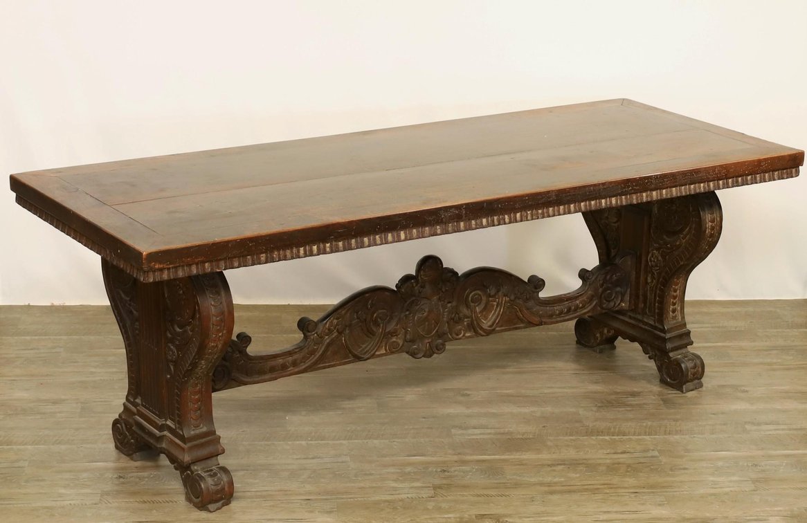 19th c. Continental Mahogany Trestle Dining Table