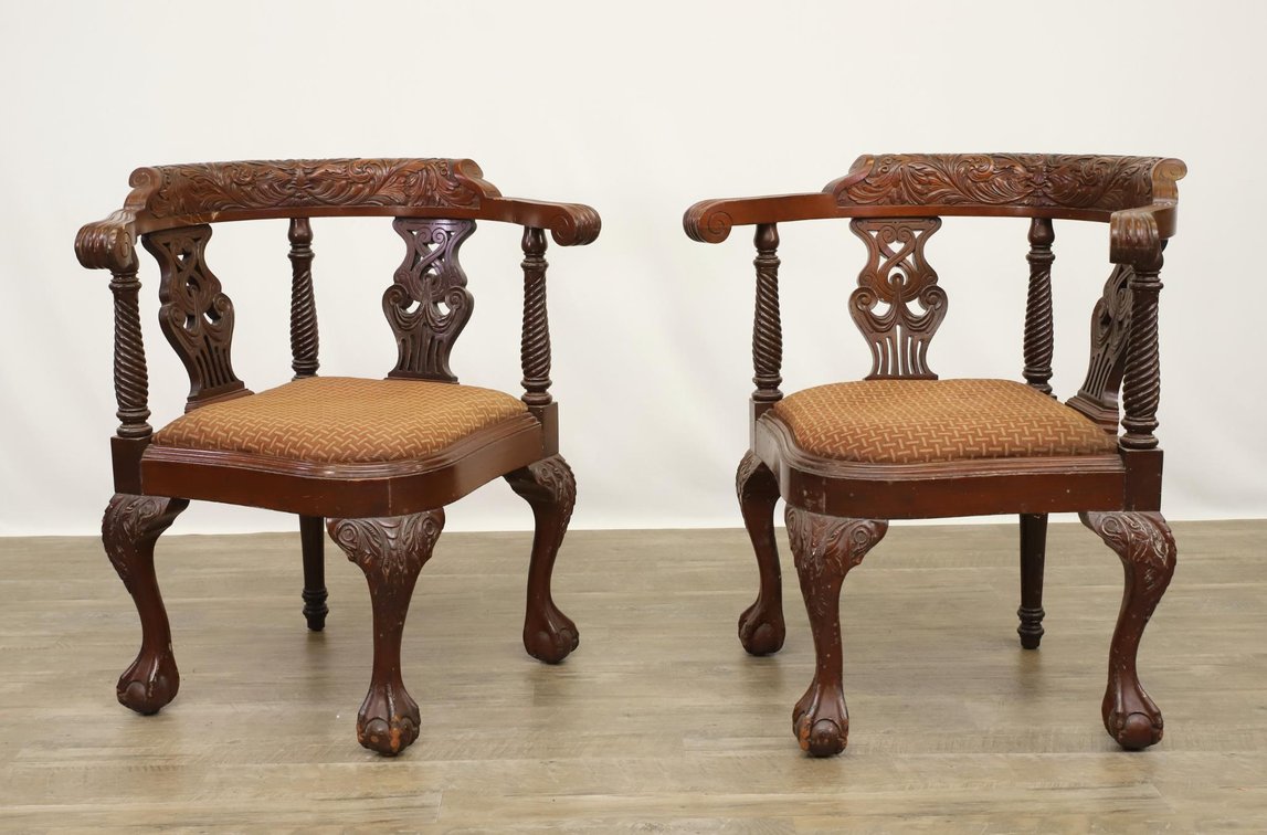 19th c. Carved Mahogany Corner Chairs