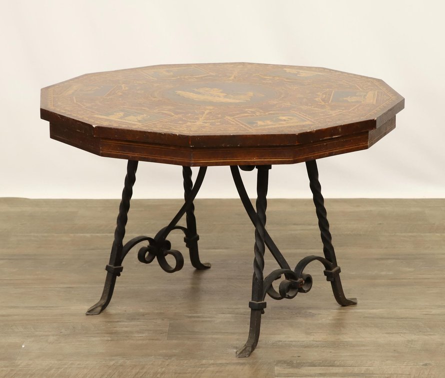 19th c. Burl Walnut Inlaid Marquetry Table
