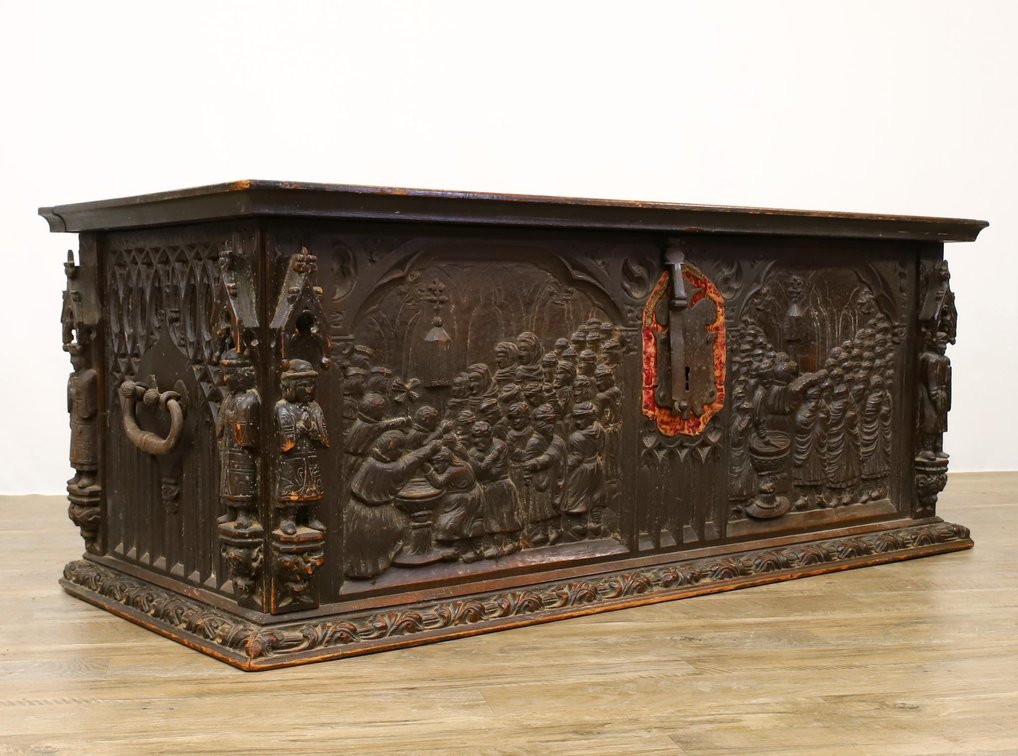 19th c. Continental Relief Carved Blanket Chest