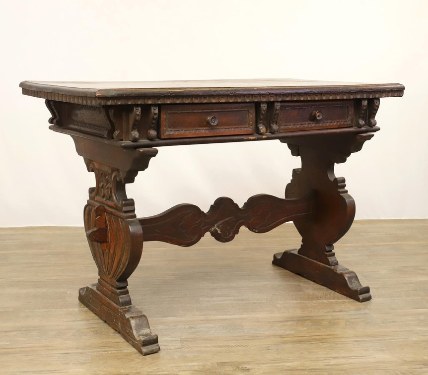 Continental Oak Carved Library Table