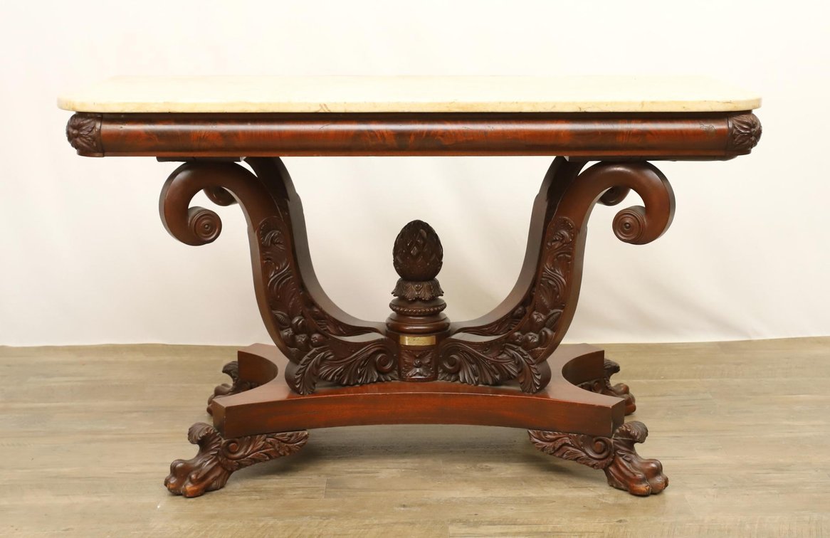 Empire Carved Mahogany Hall Table
