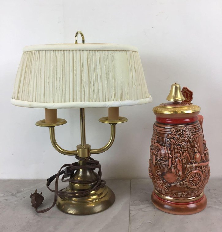 Firefighting Beer Stein & Brass Table Lamp
