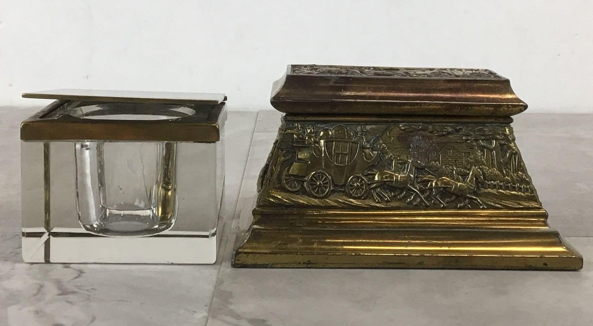 Brass & Glass Inkwells 