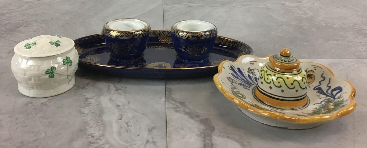 Porcelain & Pottery Inkwells and Belleek Box