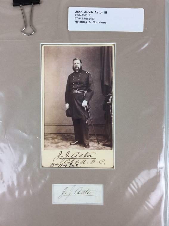 John Jacob Astor III Autograph