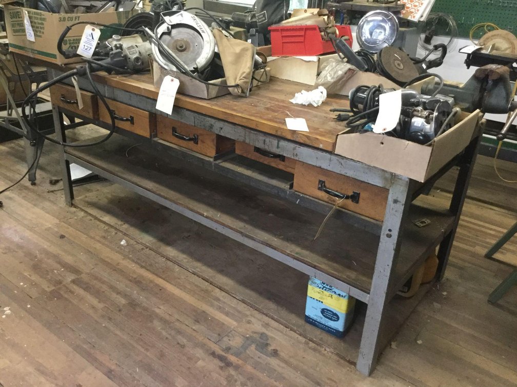 Large Metal and Wood Work Bench