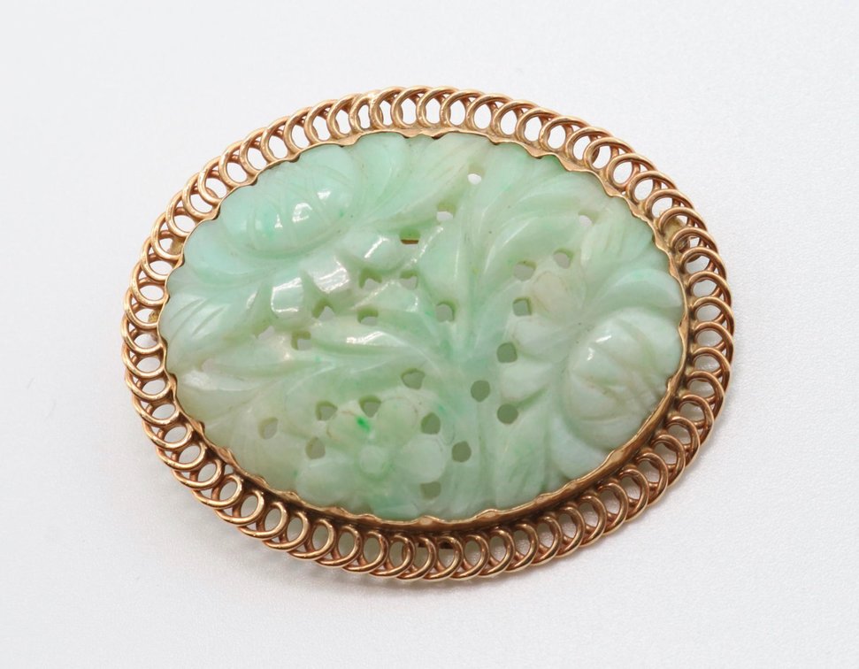 14k Gold and Jade Brooch
