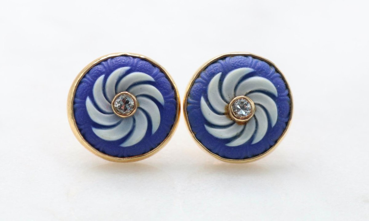 14k Gold, Jasperware and Diamond Earrings