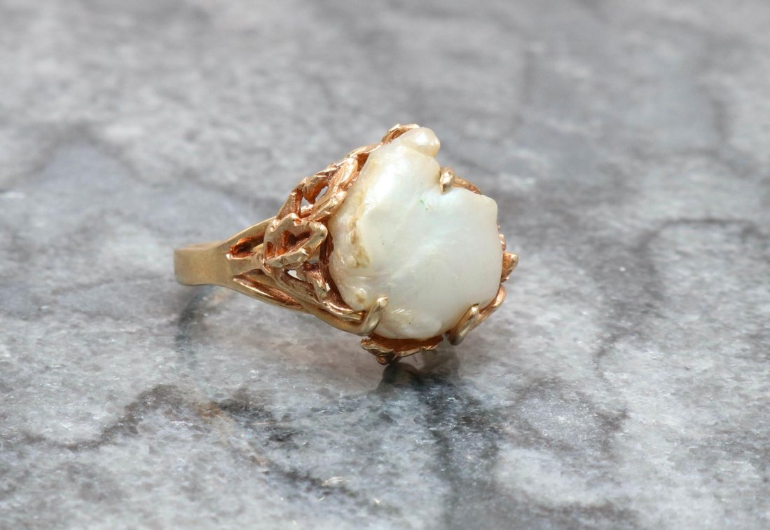 14k Gold and Baroque Pearl Ring