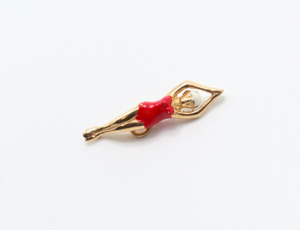 14k Gold Charm, Female Swimmer