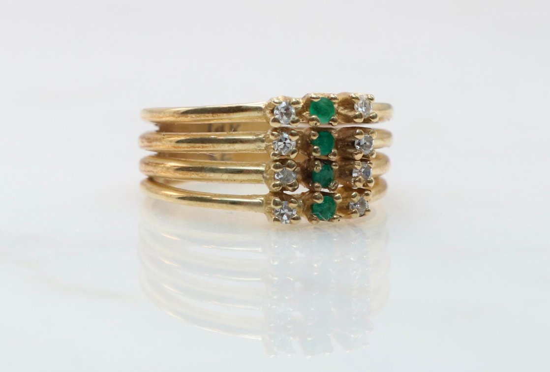 14k Gold, Diamond and Emerald Ring