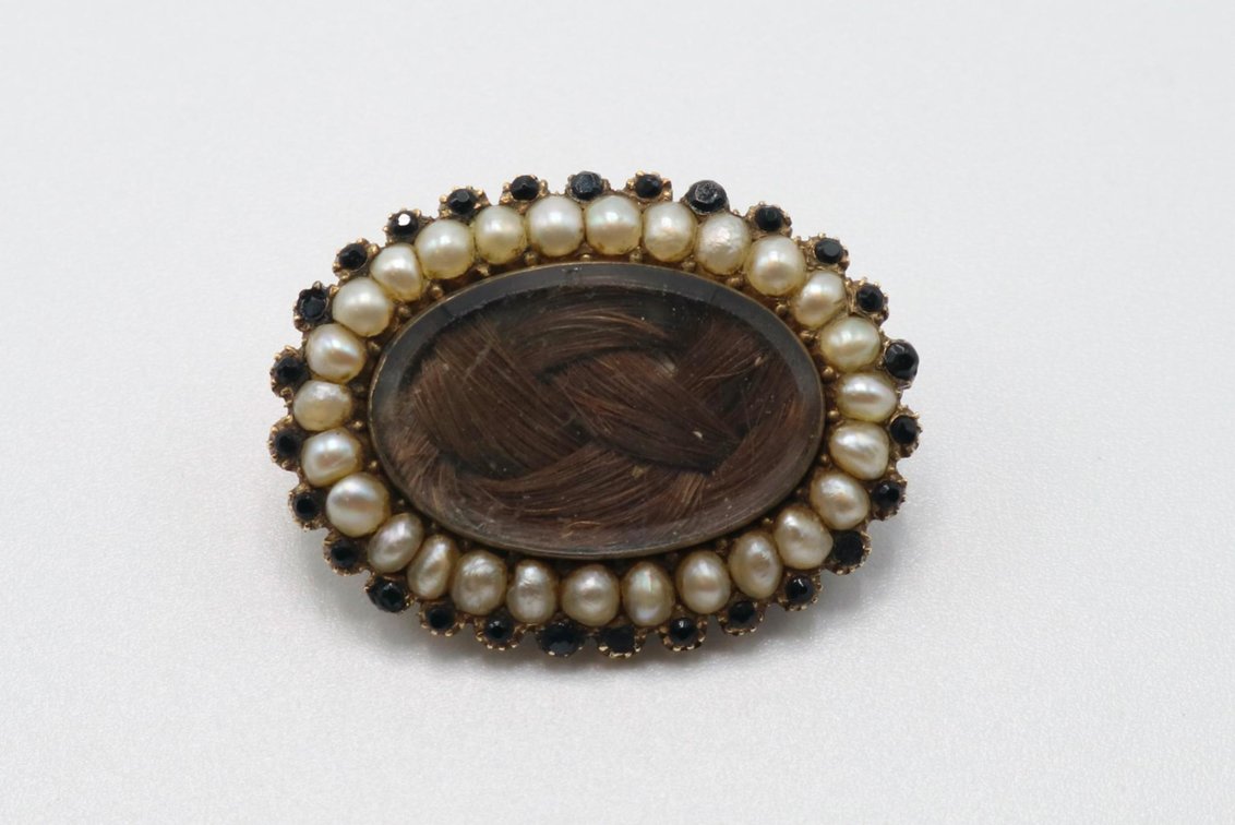 Victorian Hair Art and Seed Pearl Pin