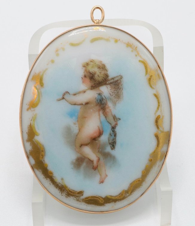 14k Gold and Porcelain Pin/Pendant 