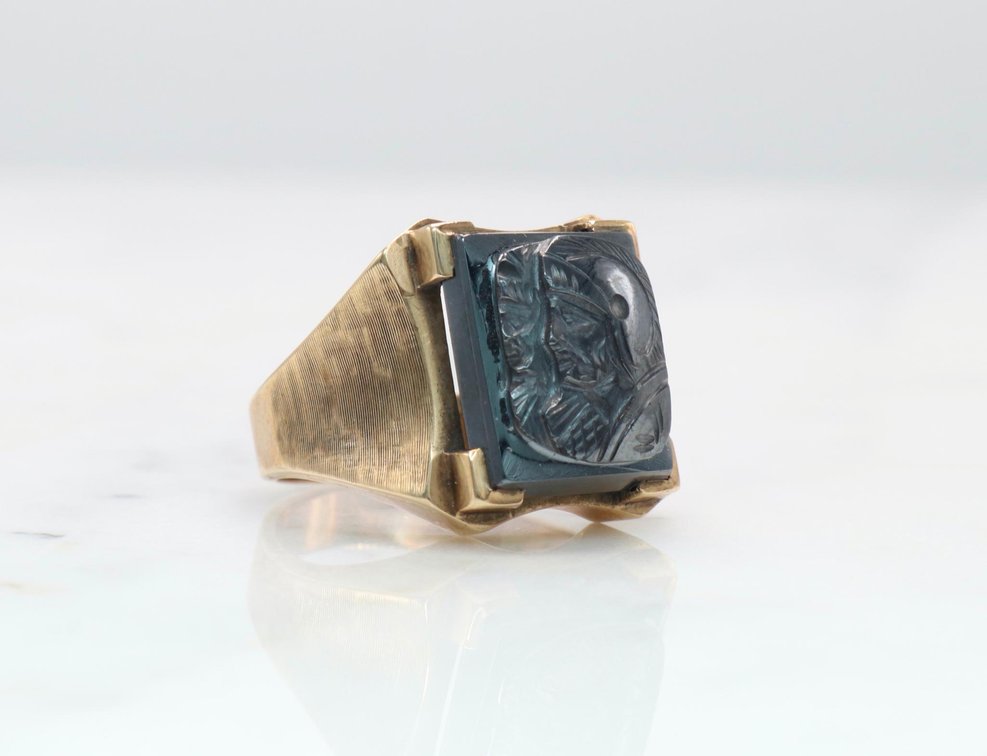 10k Gold Hematite Intaglio Ring