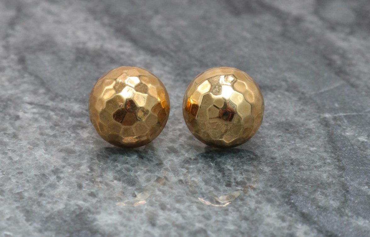 14K Gold Hammered Dome Earrings