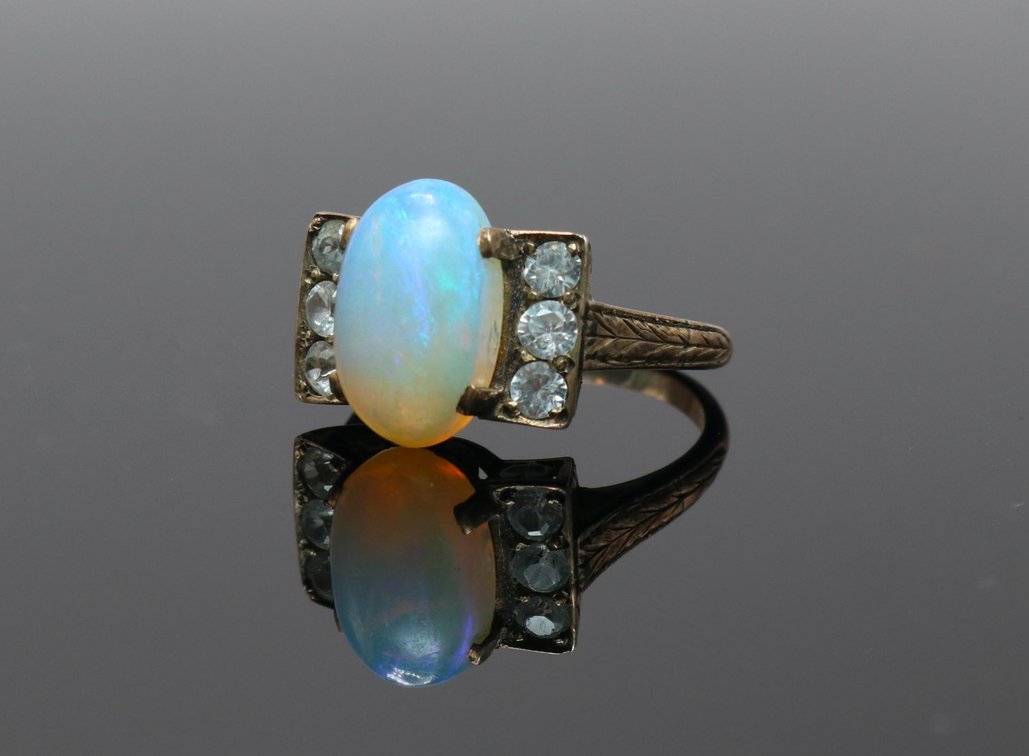 14K Gold Opal and Diamond ring 