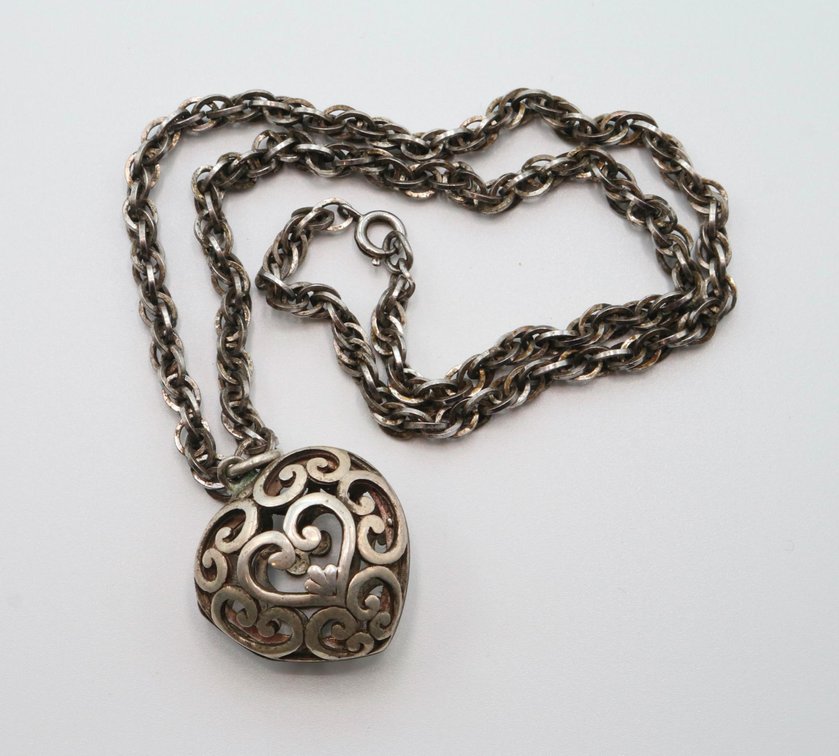 Sterling Silver Reticulated Heart on Chain